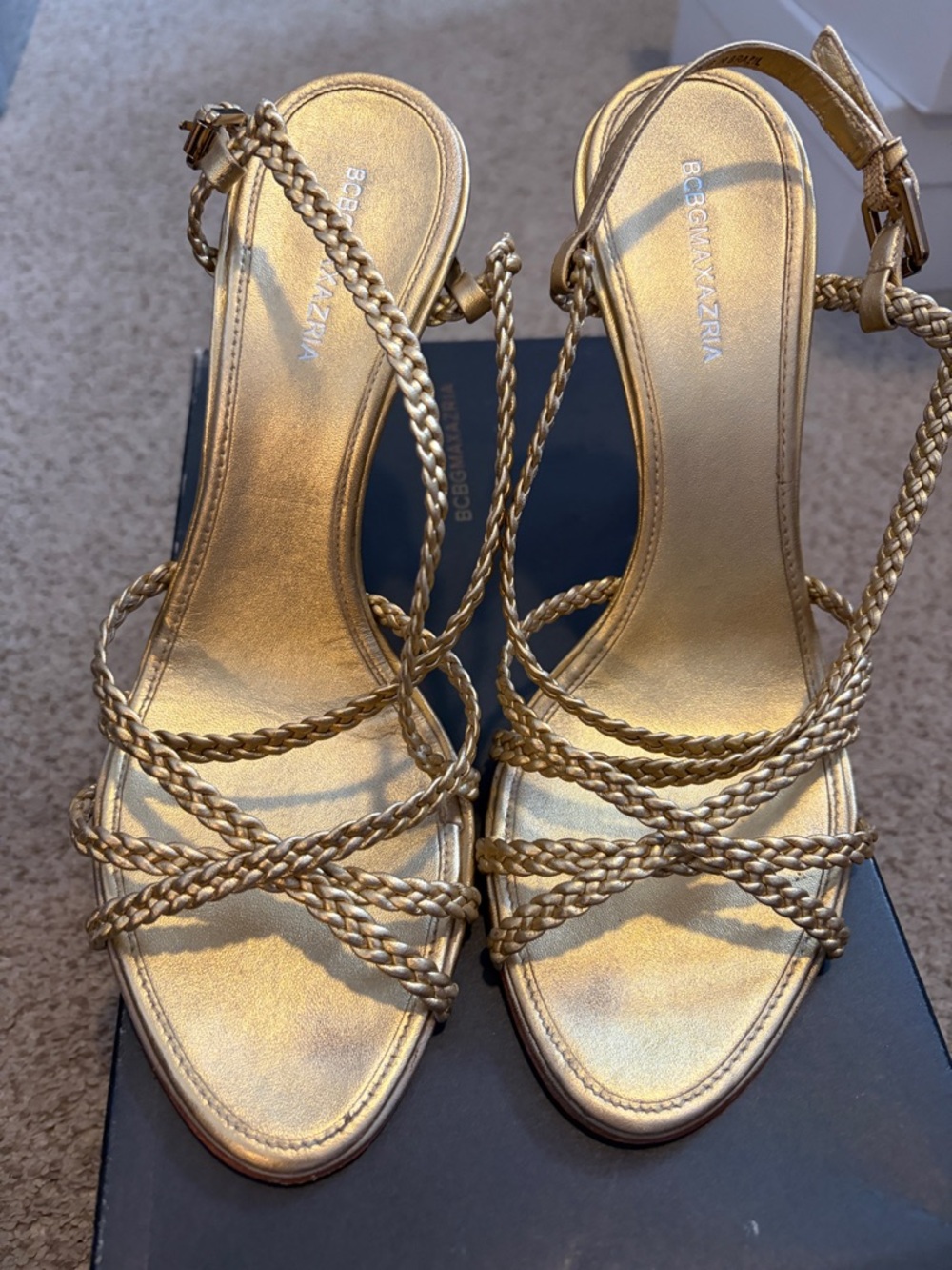 BCBG Gold Braided Norwich Heeled Sandal, 8
